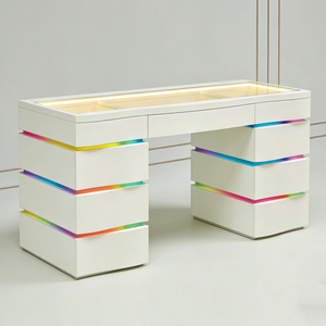 <span class=keywords><strong>Comò</strong></span> Integrato Multifunzionale in MDF <span class=keywords><strong>Bianco</strong></span> Lucido/<span class=keywords><strong>Opaco</strong></span> con Illuminazione LED e Dettagli Vivaci - Product Image 3