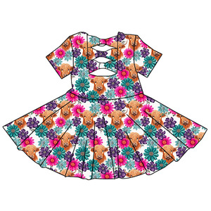 Nuovissimo Abito Primaverile 2026 per Bambine, Vestito Intero con Stampa Personalizzata, Fiocco sulla Schiena, Collo Tondo, Lunghezza al Ginocchio - Product Image 2