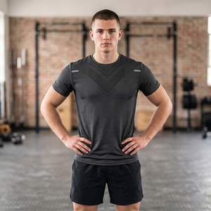 T-shirt e <span class=keywords><strong>pantaloncini</strong></span> da uomo di marca alla moda per l'estate: abbigliamento sportivo traspirante ad asciugatura rapida per fitness e <span class=keywords><strong>calcio</strong></span>, magliette sportive a maniche corte per la corsa - Product Image 5