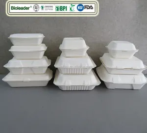 Çevre dostu biyobozunur Compostable şeker kamışı Bagasse paket servisi olan restoran gıda kapları ambalaj kutusu