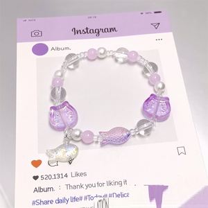 Pulsera de cuentas de cristal craquelado con diseño de palomitas de maíz de fantasía, dije de pez, color degradado, para niñas y mujeres, pulseras de la amistad, joyería - Product Image 6