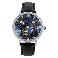 Montre Homme de Luxe Mécanique en Acier Inoxydable, Cadran Terre et Lune, Exploration Spatiale Lunaire