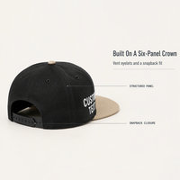 Casquette Snapback Personnalisée Broderie Texte Multi-Panneaux Visière Plate Réglable Bicolore Noir et Marron Style Streetwear