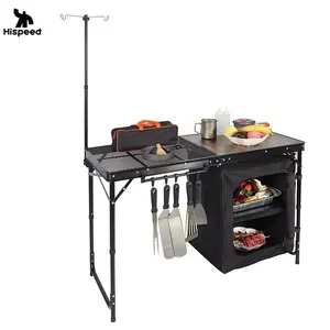 HISPEED Kit de cozinha tudo em um para acampamento, mesa de piquenique para viagem, mesa dobrável Oxford 600D, grelha para piquenique, dobrável para uso externo