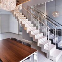 DAIYA rampe d'escalier en bois avec garde-corps en verre trempé brun roulement