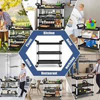 Chariot de service alimentaire en plastique pour buffet traiteur, 3 niveaux, épaisseur 5 mm, capacité 30-50 kg, certifié LFGB, chariot de service pour restaurant