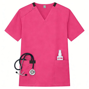 Women Scrub Tops Solid Color Short Sleeve Moisture Wicking Hospital Uniforms V Neck With Pockets For Medical Nursing Work - Product Image 5