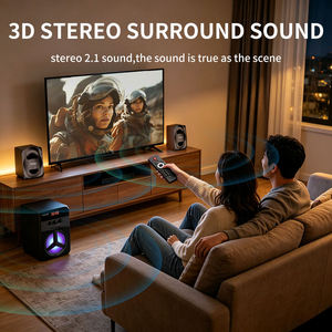 Nouveau haut-parleur subwoofer multimédia 2.1 en bois avec basses super profondes, LED, USB, SD, FM, Bluetooth et télécommande - Product Image 4