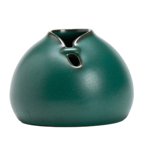 <b>Ceramic</b> Flower <b>Vase</b> Round Dark Green Handmade Traditional Style For Floral Display Home Decor - Product Image 5