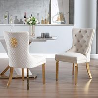 Chaises de salle à manger élégantes de haute qualité, blanches, avec dossier capitonné, en velours beige, ensemble de 4 avec pieds en métal doré