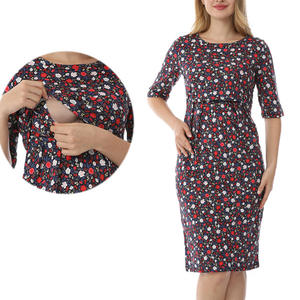 <span class=keywords><strong>Abito</strong></span> Premaman Estivo a Mezza Manica con Motivi Floreali, 95% Cotone 5% Spandex, Vestito <span class=keywords><strong>Allattamento</strong></span> con Apertura Frontale - Product Image 1