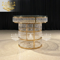 Table à gâteau ronde en verre trempé avec cadre en acier inoxydable, côtés en cristal, mobilier moderne pour mariage, banquet, fête, salle à manger