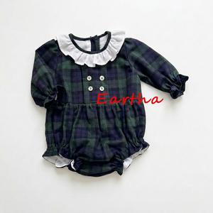 Abiti coordinati per la famiglia in flanella tartan verde, vestito con volant e <span class=keywords><strong>pantaloncini</strong></span> coordinati per fratello e sorella, abiti natalizi per bambini. - Product Image 5