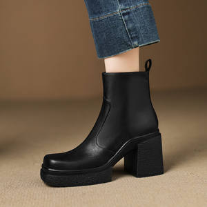 Nouvelles bottes à lacets latéraux en peau de mouton, imperméables, en cuir véritable, antidérapantes, durables, couleur unie, décontractées, chaudes, toutes saisons - Product Image 5