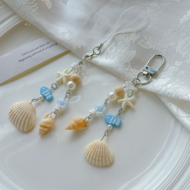 Summer Fresh Coastal Seashell Keychain Ocean Shell Phone Strap Starfish Keychain Buckle Ornament