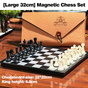 Boîte d'échecs pliable magnétique de luxe, grande taille, avec échiquier en métal, pièces dorées et argentées, manuel d'instructions et pochette en métal - Product Image 1
