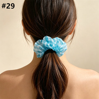Scrunchie Rambut Organza Gingham Biru Transparan Aksesori Rambut Kasual Sehari-hari