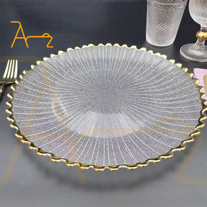 Hot bán tùy chỉnh trang trí đám cưới vàng Glass Charger tấm thủy tinh đầy màu sắc tấm ăn tối Bộ đồ ăn đặt - Product Image 1
