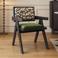 Chaise de salle à manger en rotin et bois massif de style nordique moderne du milieu du siècle, avec accoudoirs rembourrés, pour la maison, le bar et le salon