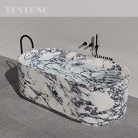 Baignoire autoportante en marbre Calacatta Viola blanc naturel durable Tostone pour salle de bain commerciale et résidentielle