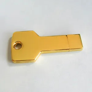 Tarjeta flash personalizada con forma de llave dorada Gold USB 2,0 3,0 4GB 8 16 32 64 128GB Unidades flash USB de metal con forma de llave