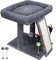 Arbres à chat et griffoirs : Tour griffoir grise multi-niveaux pour chatons avec base large et poteaux en sisal moelleux