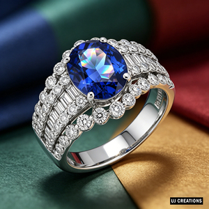 Bague Halo en Or Massif 10K/14K/18K Personnalisée avec Saphir Ovale et Diamant de Laboratoire Certifié IGI Qualité VVS-VS Taille Brillant pour Mariage et Fêtes - Product Image 3