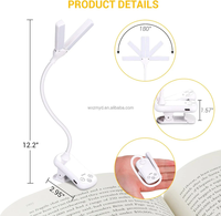 Lampe de lecture à double tête 14 LED Touch Control avec 3 couleurs et 8 luminosités Lampe de lecture USB rechargeable pour les soins des yeux Clip on Book