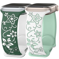 Kompatibel untuk jam tangan dengan tali silikon dua warna bermotif bunga, ukiran laser, desain ukiran 3D retro, dan pengait kupu-kupu.