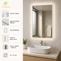 Miroir de salle de bain LED à cadre acrylique 50x70cm, tactile et dimmable, 6000K, anti-buée, IP44, mural, pour distributeurs par Joystar