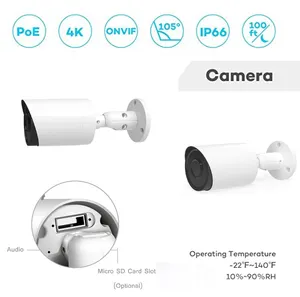 4k Security Camera H.265+ 8MP POE Security Camera System 8 Channel 4K POE NVR +4pcs Outdoor Waterproof IP Bullet Camera P2P Cloud Human Detection