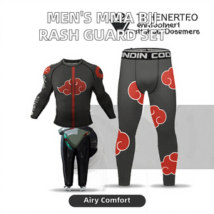 Conjuntos de protección contra sarpullidos BJJ MMA de compresión transpirable de secado rápido para hombre con mallas tecnológicas de agarre de silicona impresas para otoño - Product Image 2