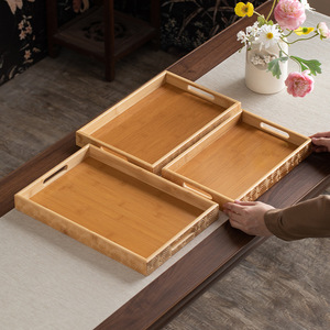 Plateau de service en bambou rectangulaire, motif bois, 32x21x4cm, 35x23x4cm, 38x26x4cm, pour servir thé et nourriture - Product Image 2