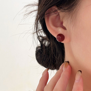 Yinruitai Cherry S925 Sterling <b>Silver</b> <b>Stud</b> <b>Earrings</b> Red Ball Shape For Women Everyday Wear - Product Image 1