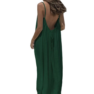 Abito Lungo Estivo da Donna Casual Tinta Unita con Schiena Scoperta Oversize Senza Maniche con Spalline Sottili per Vacanze al Mare - Product Image 1