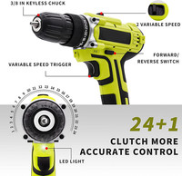 Ensemble de perceuses sans fil, 21V, tournevis électrique, perceuse, mandrin sans clés de 3/8 pouces avec mèches en métal de 43 pièces