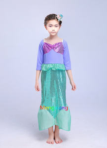 Disfraz de princesa de cola de sirena de manga larga para niñas pequeñas, disfraz de fiesta de lentejuelas, disfraces de películas y TV Arial - Product Image 5