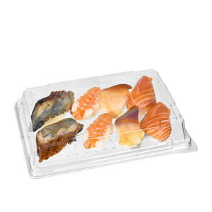 Boîte d'emballage à emporter pour sushi rectangulaire transparente en PET recyclé, conteneur à sushi en plastique jetable Rpet avec couvercle - Product Image 1