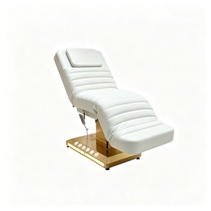 Table de massage moderne en cuir à base blanche Lit de spa électrique à 3 moteurs Lit de massage cosmétique avec lumières LED - Product Image 6