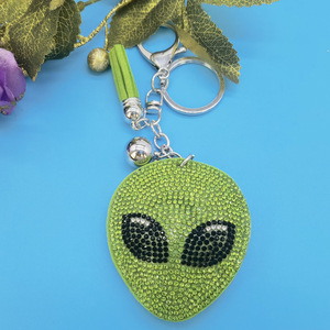 New Diamond-encrusted Korean Velvet Zinc Alloy Alien Hot Iron Figure Keychain Bone Cartoon Animation <b>Key</b> <b>Ring</b> - Product Image 1