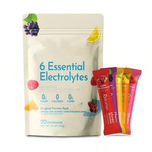 Sachets <span class=keywords><strong>de</strong></span> poudre <span class=keywords><strong>de</strong></span> boisson hydratante OEM sous marque privée, 20 bâtonnets, 6 électrolytes essentiels, avec vitamine C et zinc - Product Image 1
