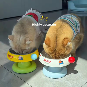 YACHIPET Cute Portable Round Cut <b>Plastic</b> Cat Bowl Non-slip Anti-black Chin High Feet Neck Protection <b>Letter</b> Print Pet Feeding - Product Image 5
