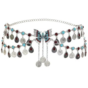 Cadena de cintura de metal estilo hip-hop para mujer, cinturón ajustable con borlas florales y mariposas, accesorio de 110 cm - Product Image 3