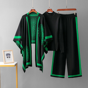 Conjunto de Tres Piezas de Chales de Punto de Viscosa con Estampado para Mujeres Musulmanas, Ropa Tradicional Elegante Antipilling - Product Image 2