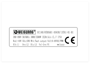 WEIGUANG EC180/85D3G01-AS630/135A1-01-B1 Electric 400VAC 5.7A 3500W 1520RPM 13500m3/h IP54 Protection HVAC Data Center - Product Image 4