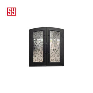 आधुनिक न्यूमलिस्ट डबल डोर रट आयरन पुश-पुल फ़ंक्शन वाटरप्रूफ स्टील आर्क आईब्रो ग्लास सामने विला चाइनीज़ एंट्री - Product Image 3