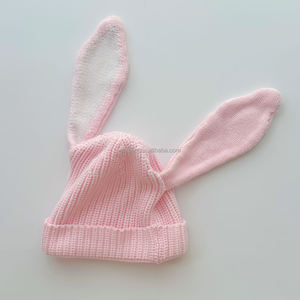 Bonnet en tricot fait main 100% coton en forme d'oreilles <span class=keywords><strong>de</strong></span> lapin, bonnet chaud pour le jour <span class=keywords><strong>de</strong></span> Pâques, bonnet en tricot pour nouveau-né, longues oreilles <span class=keywords><strong>de</strong></span> lapin avec cordon - Product Image 4