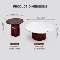 Ensemble de table basse moderne en pierre avec structure en acier inoxydable, design combiné, mobilier de luxe personnalisable pour la maison et l'hôtel