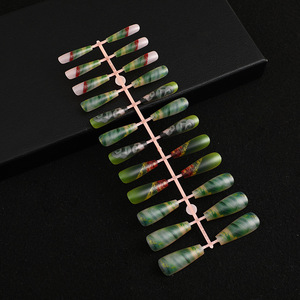 <span class=keywords><strong>Faux</strong></span> ongles longs en forme de cercueil à motifs de peinture à l'huile artistique pour filles, décorations de manucure réutilisables et élégantes - Product Image 3