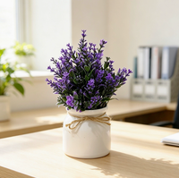 Nouvelles décorations de bureau en bonsaï vert, fleurs artificielles écologiques pour mariage, ornements en pot en corde plastique lavande à 31 mailles